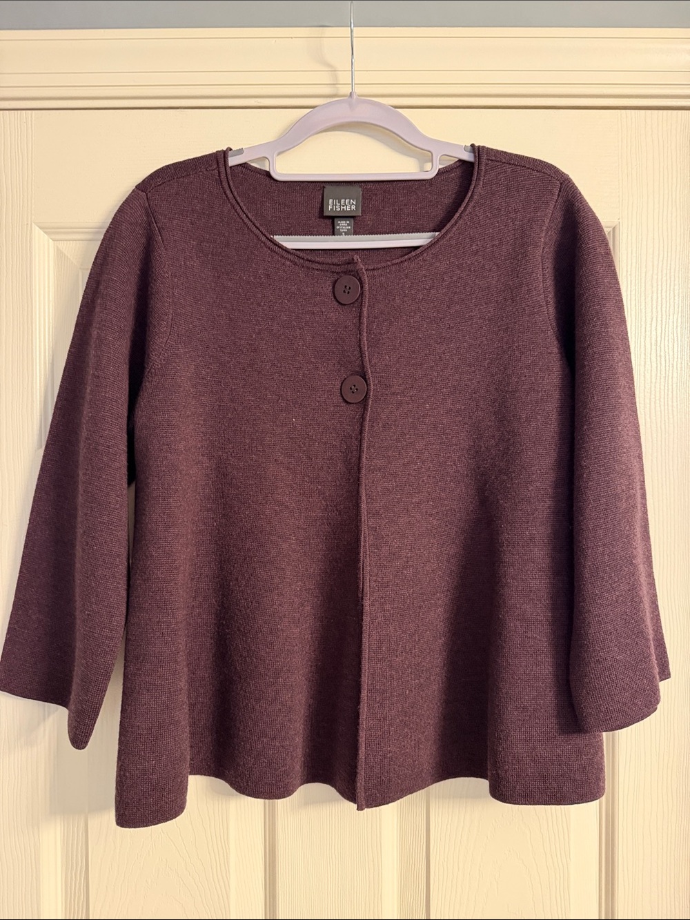 Eileen Fisher Plum Two-Button Knit Cardigan